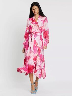 STINE GOYA Pink Floral Wrap Robe Silk Dress